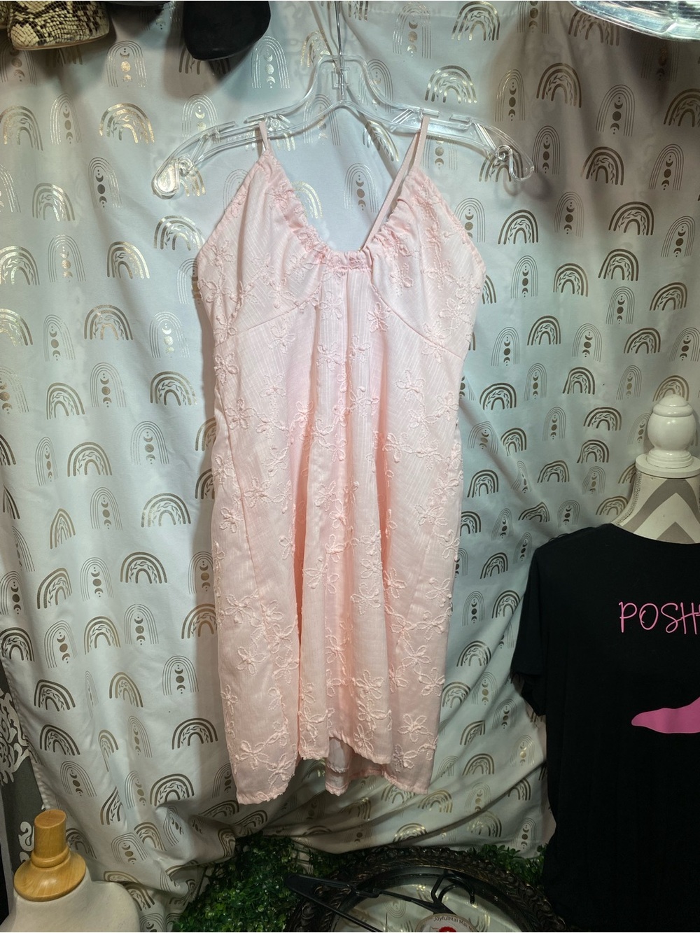 SHEIN Pale Pink Lace Chemise Slip with Adjustable Straps